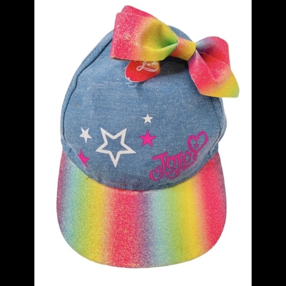 JoJo Siwa Nickelodeon Denim Hat‎ Rainbow Bow Star Pink Adjustable Cotton Glitter - Picture 1 of 12
